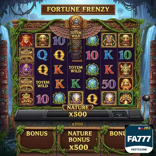 fa777 jungle-themed slot reels with animal icons and vines on a vibrant casino game screen
