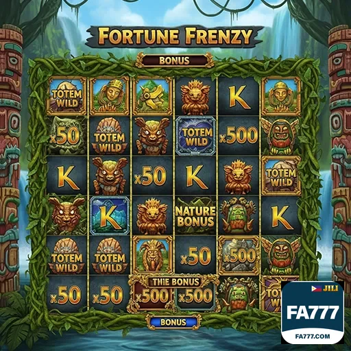 fa777 Jungle Totem slot game with colorful totem reels and a lush jungle backdrop
