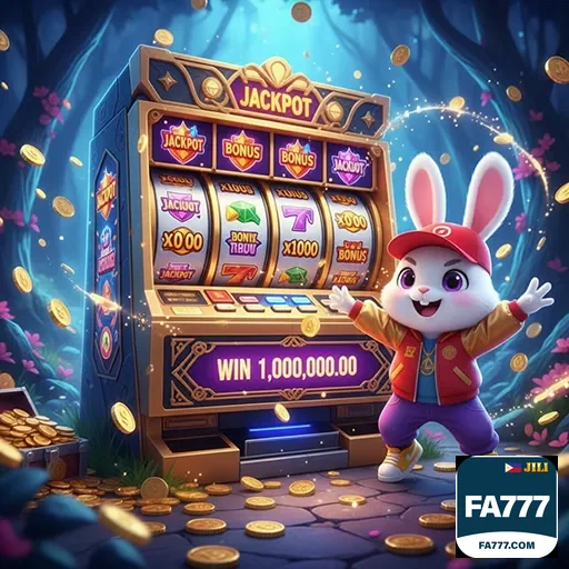 fa777 bunny-themed slot machine with rabbit mascot and spinning reels