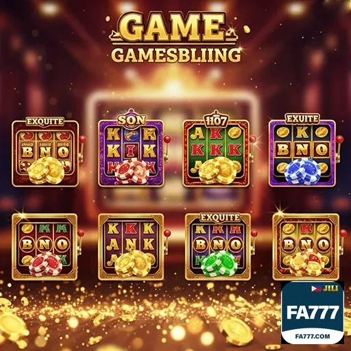 fa777 slot machines with gold coins spilling out in a bright casino scene