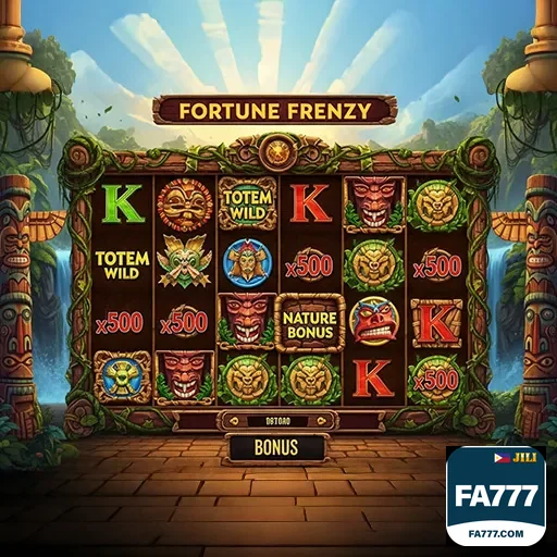 Totem slot machine reels showing tribal icons and vibrant symbols on fa777