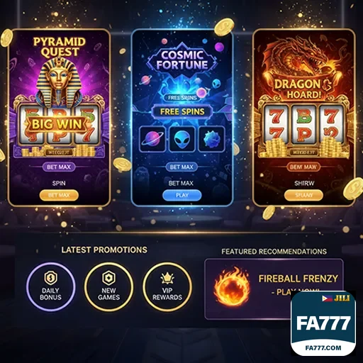 fa777 slot games promotions banner with bonus offers and featured slots
